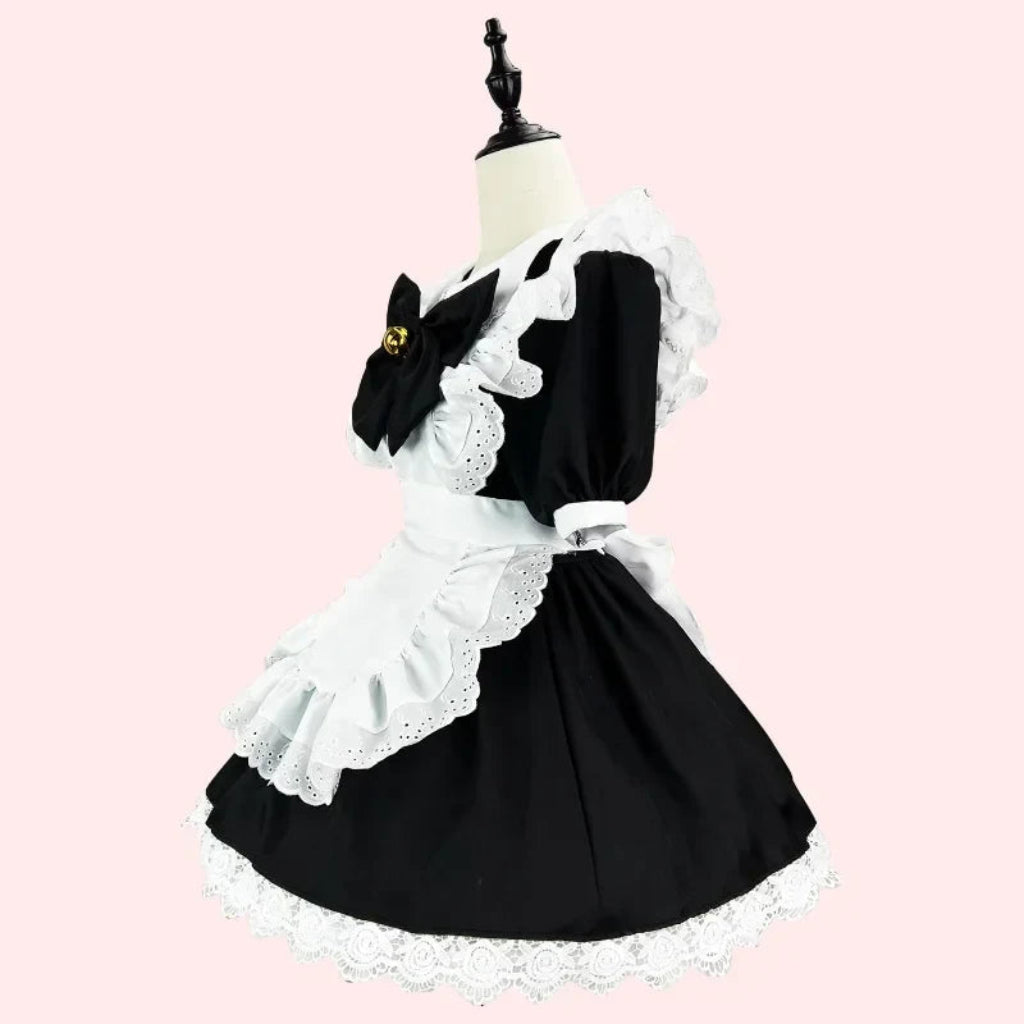 Conjunto de disfraz de criada gótica elegante con vestido de volantes y delantal para Halloween