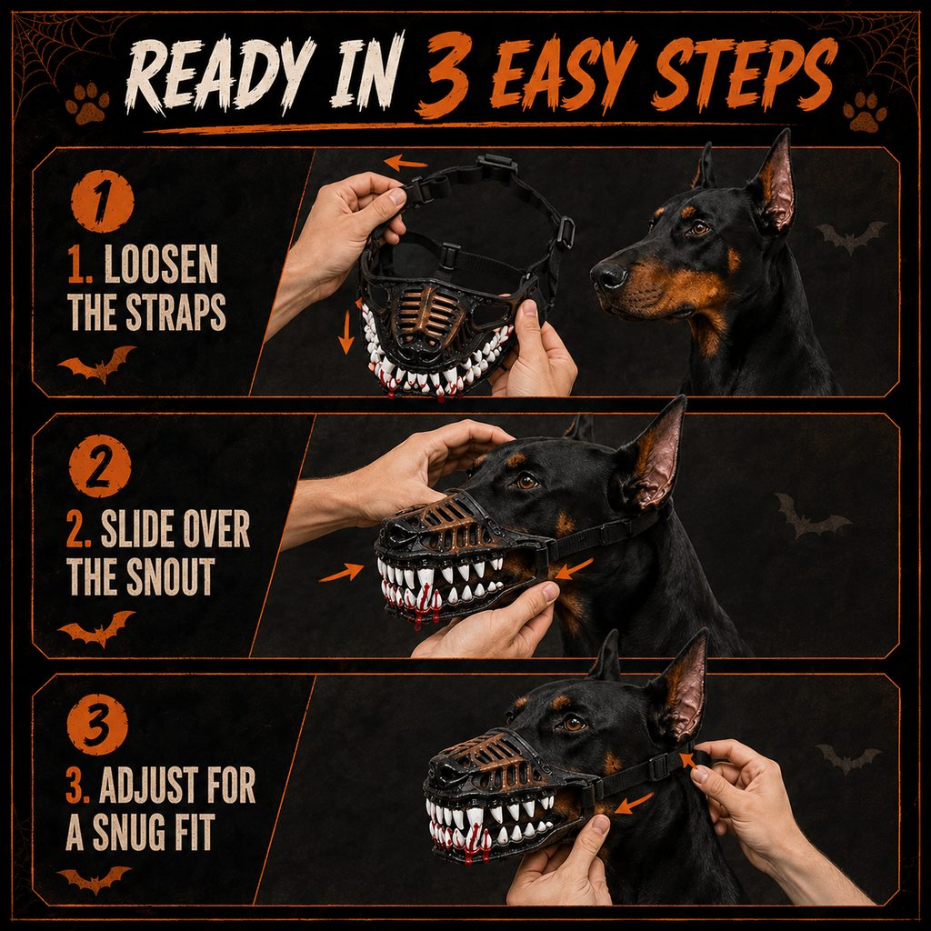 Ortekor Halloween Monster Dog Muzzle Costume - Adjustable Open-Nose Fang Mask for Parties, Photos & Spooky Walks