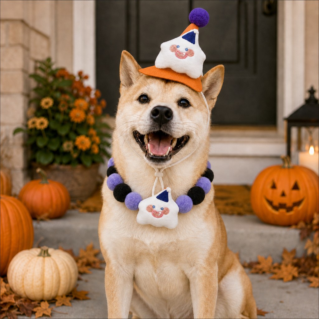 Ortekor Halloween Pet Hat & Pom-Pom Collar Set for Dogs & Cats – Easy 2-Piece Costume for Parties, Trick-or-Treating & Photos