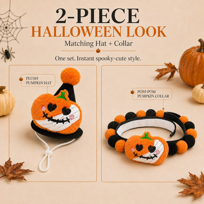 Ortekor Halloween Pet Hat & Pom-Pom Collar Set for Dogs & Cats – Easy 2-Piece Costume for Parties, Trick-or-Treating & Photos