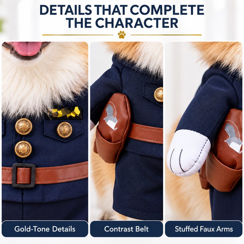 Halloween Police Officer Dog Costume with Hat – Funny Pet Cop Uniform for Trick-or-Treating, Parties & Photo Moments
