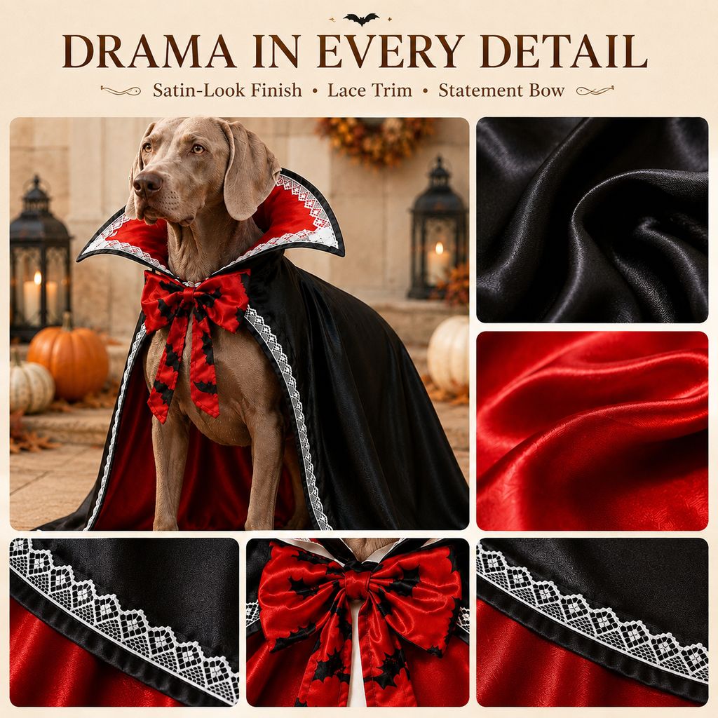 Ortekor Halloween Vampire Dog Cape Costume – Dracula Cloak with Stand-Up Collar for Trick-or-Treating, Parties & Photos