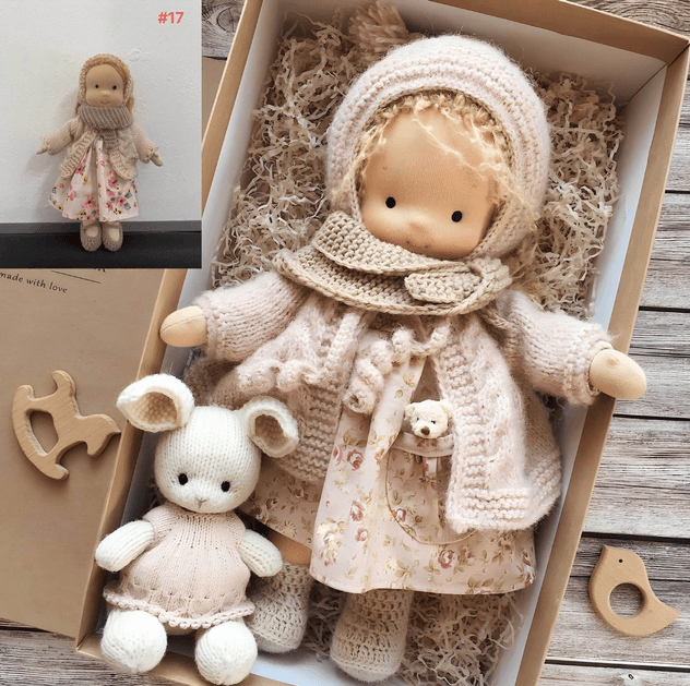 Handcrafted Waldorf Doll with Knitted Outfit – Natural Cotton & Wool Heirloom Toy for Kids 3+