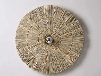 Handwoven Woven Sconce Light Fixture – Natural Brown Rattan Wall Mount for Bedroom, Hallway, or Living Space – 16", 24", or 32" Circular Sha