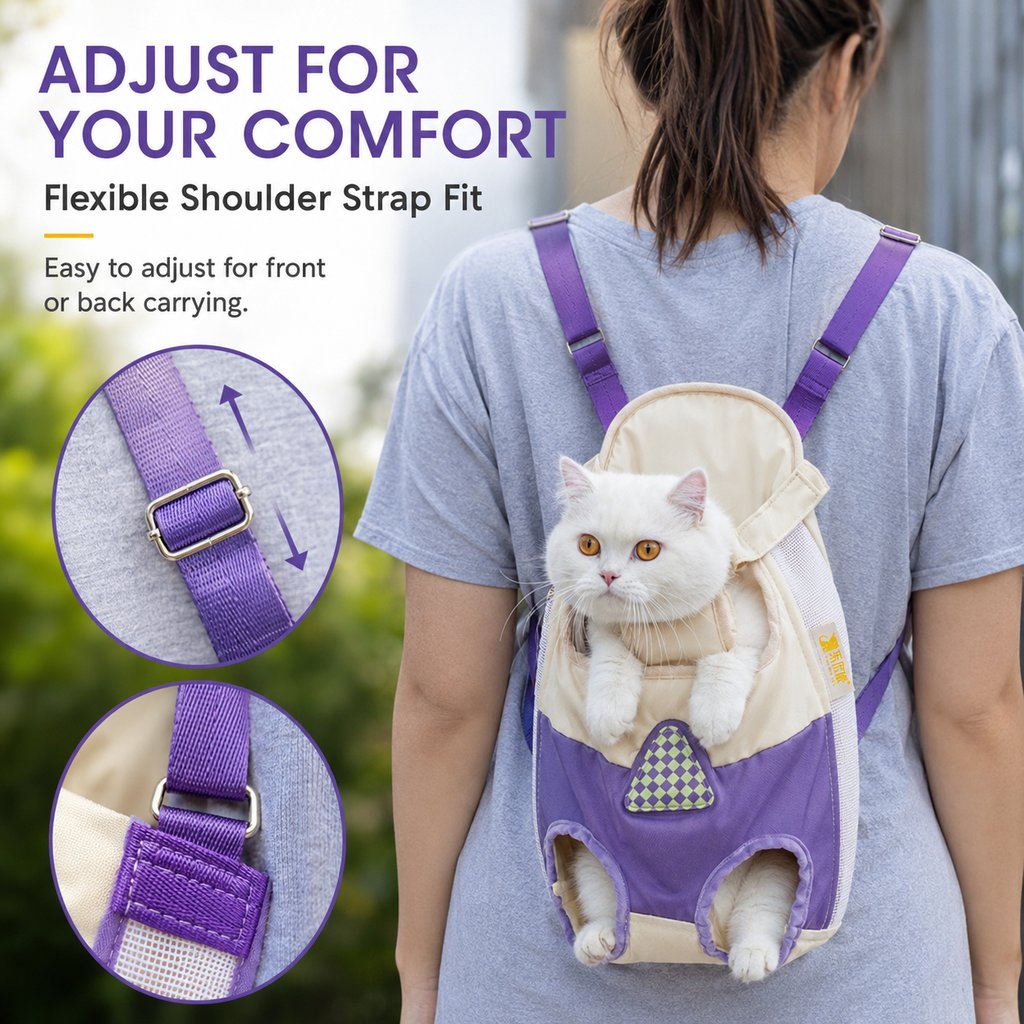 Ortekor Hands-Free Cat Carrier Backpack for Walks & Vet Visits - Breathable Front & Back Travel Bag