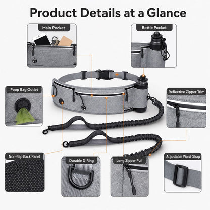 Ortekor Hands-Free Dog Running Leash Waist Belt – Shock Absorbing & Reflective, Perfect for Jogging, Hiking & Outdoor Walks with Your Dog