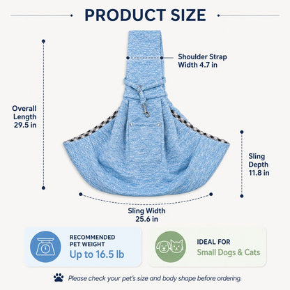 Ortekor Hands-Free Pet Sling Carrier for Small Dogs & Cats - Wide Strap Shoulder Bag for Walks, Errands & Vet Visits