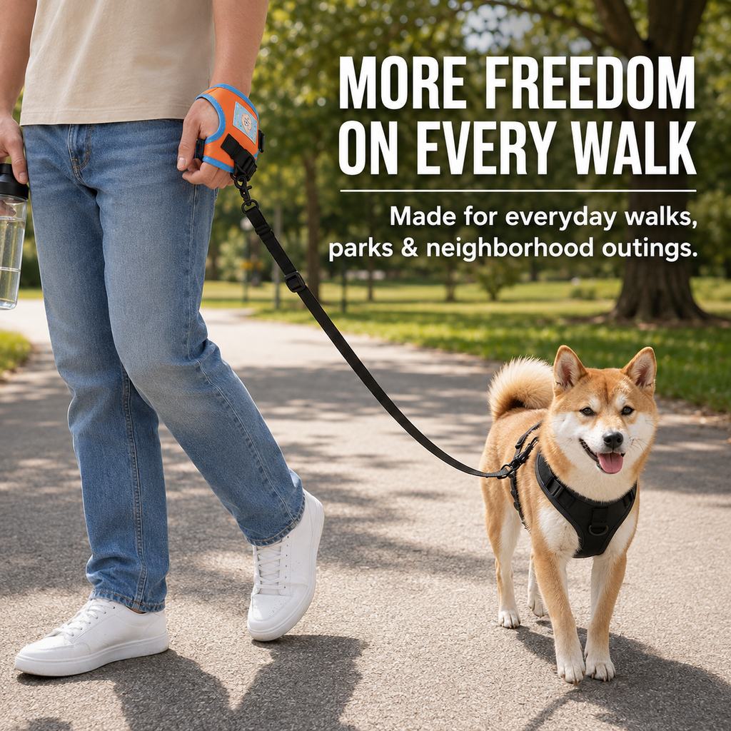 Ortekor Hands-Free Wrist Dog Leash for Daily Walks – Adjustable 3.8–7.2 ft Lead with Breathable Wrist Strap to Keep Your Hands Free