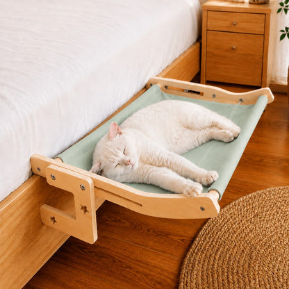 Ortekor Bedside Hanging Cat Hammock Bed - Space-Saving Elevated Cat Lounge for Beds, Sofas & Windows