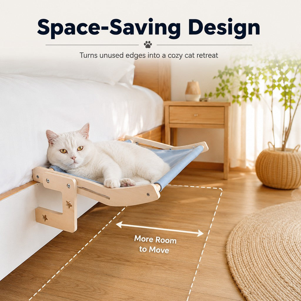 Ortekor Bedside Hanging Cat Hammock Bed - Space-Saving Elevated Cat Lounge for Beds, Sofas & Windows