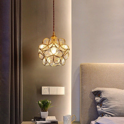 Floral Glass Hanging Light Fixture with Adjustable 59-Inch Cord E27 Socket Gold Brass Frame for Kitchen Table Bedroom Living Room Vintage-St