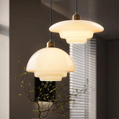 White Glass Hanging Ceiling Fixture 12.6 in Adjustable Cord Modern Island Light for Kitchen Dining Room Bedroom Foyer E27 Base Art Deco Styl