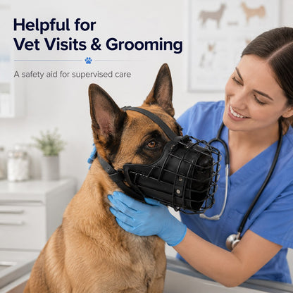Ortekor Heavy-Duty Black Steel Basket Dog Muzzle for Large Dogs - Safer Walks, Vet Visits & Anti-Scavenging Control
