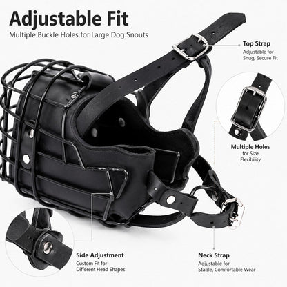 Ortekor Heavy-Duty Black Steel Basket Dog Muzzle for Large Dogs - Safer Walks, Vet Visits & Anti-Scavenging Control