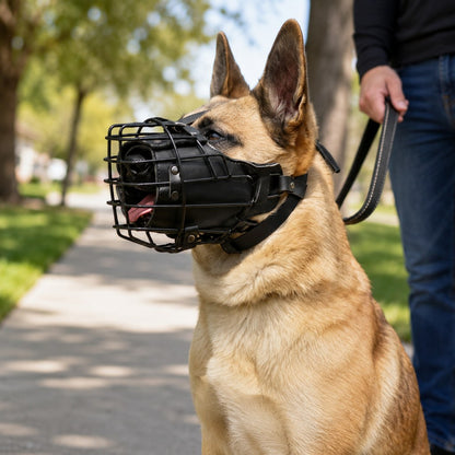 Ortekor Heavy-Duty Black Steel Basket Dog Muzzle for Large Dogs - Safer Walks, Vet Visits & Anti-Scavenging Control