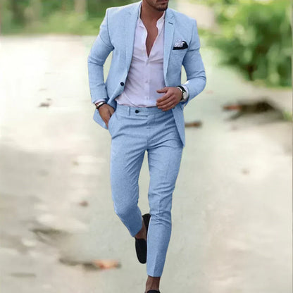 Men's 2-Piece Linen Cotton Suit Set Slim Fit Breathable Single-Breasted Jacket Pants for Summer Weddings Business Casual Outdoor Events