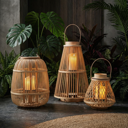 Battery-Operated Woven Lantern with LED Flameless Candle for Patio Gardens Tabletop Hanging Decor Cordless Indoor Outdoor Accent Light