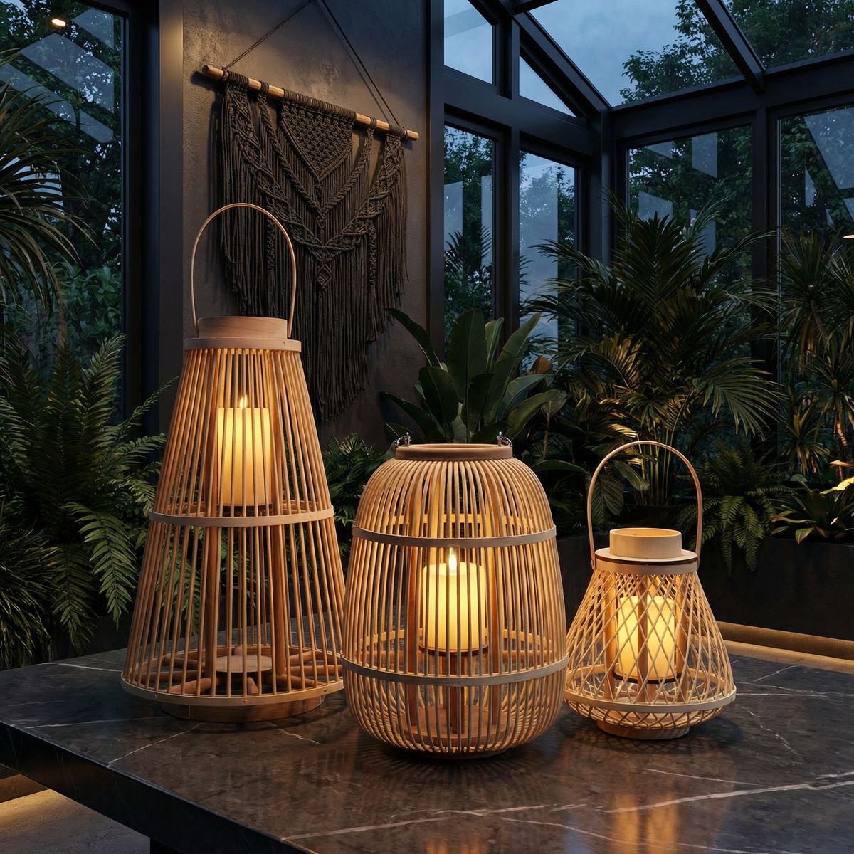 Battery-Operated Woven Lantern with LED Flameless Candle for Patio Gardens Tabletop Hanging Decor Cordless Indoor Outdoor Accent Light