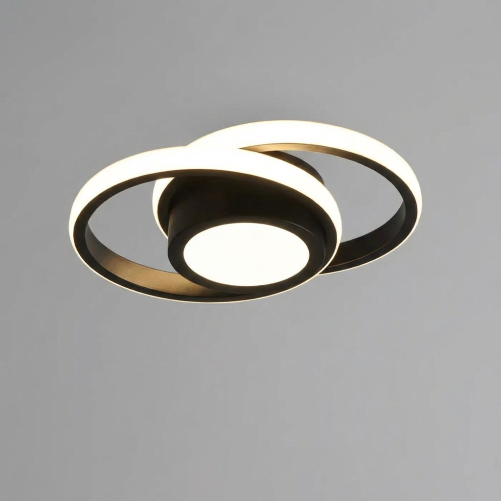 Dual-Hoop Flush Mount LED Fixture – 9.4 Inch Aluminum Frame – 3000K Glow for Bedrooms, Hallways & Compact Spaces