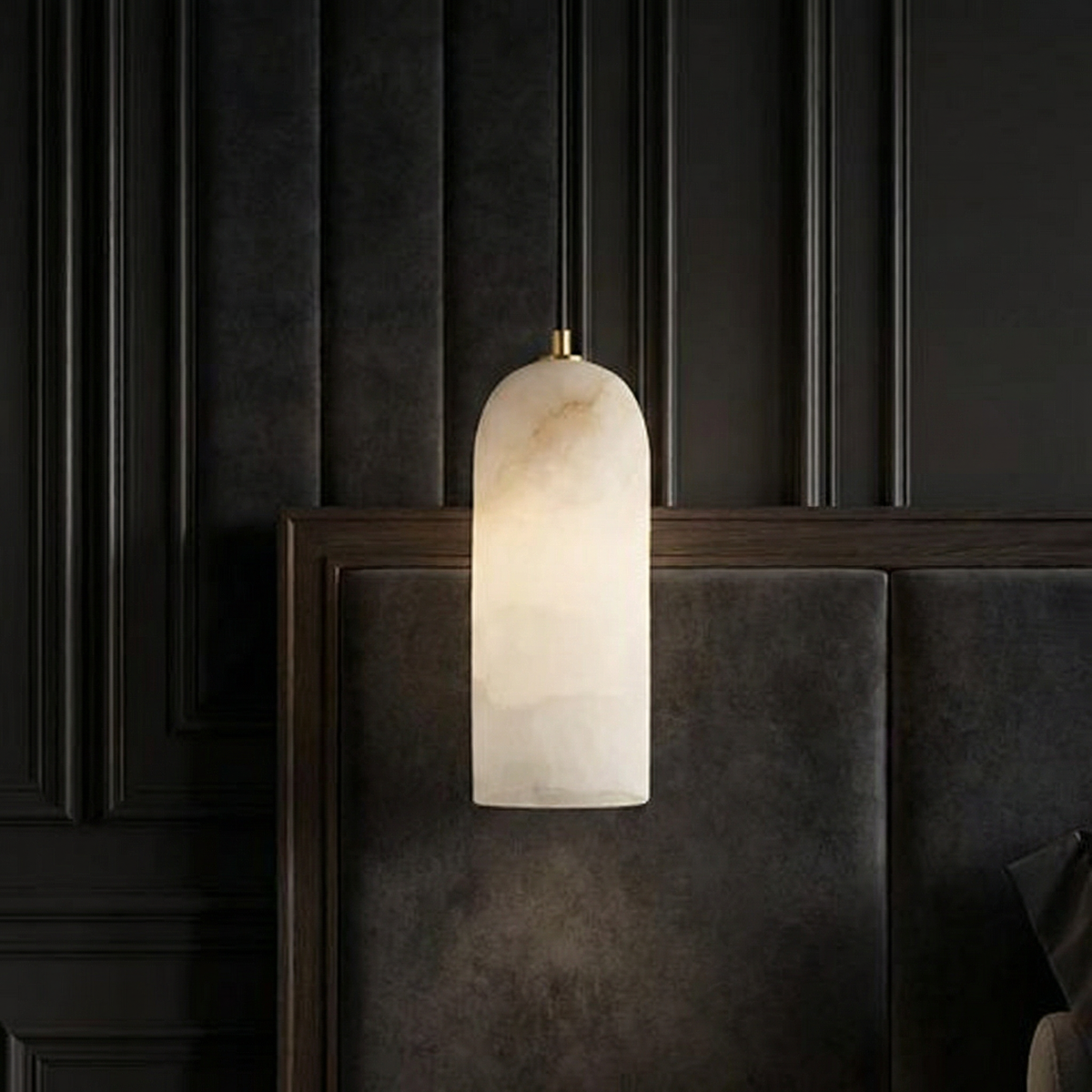 Natural Stone Hanging Light Fixture with Copper Accents for Kitchen Island, Dining Room & Entryway | Modern Hardwired Ceiling Light