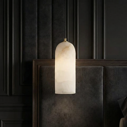 Natural Stone Hanging Light Fixture with Copper Accents for Kitchen Island, Dining Room & Entryway | Modern Hardwired Ceiling Light