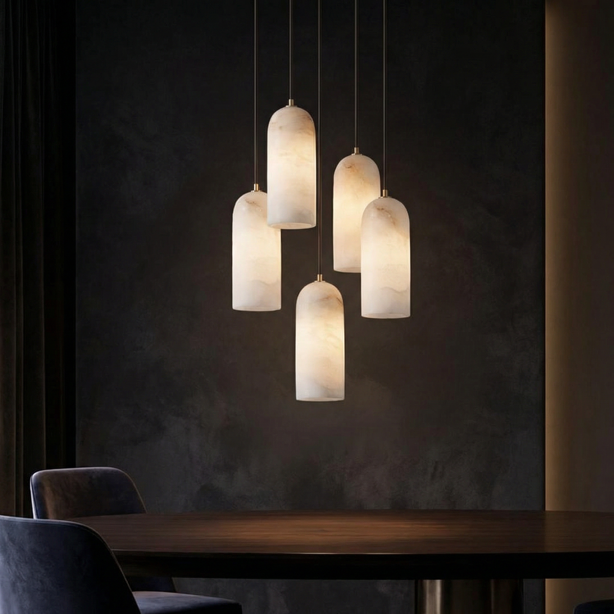 Natural Stone Hanging Light Fixture with Copper Accents for Kitchen Island, Dining Room & Entryway | Modern Hardwired Ceiling Light
