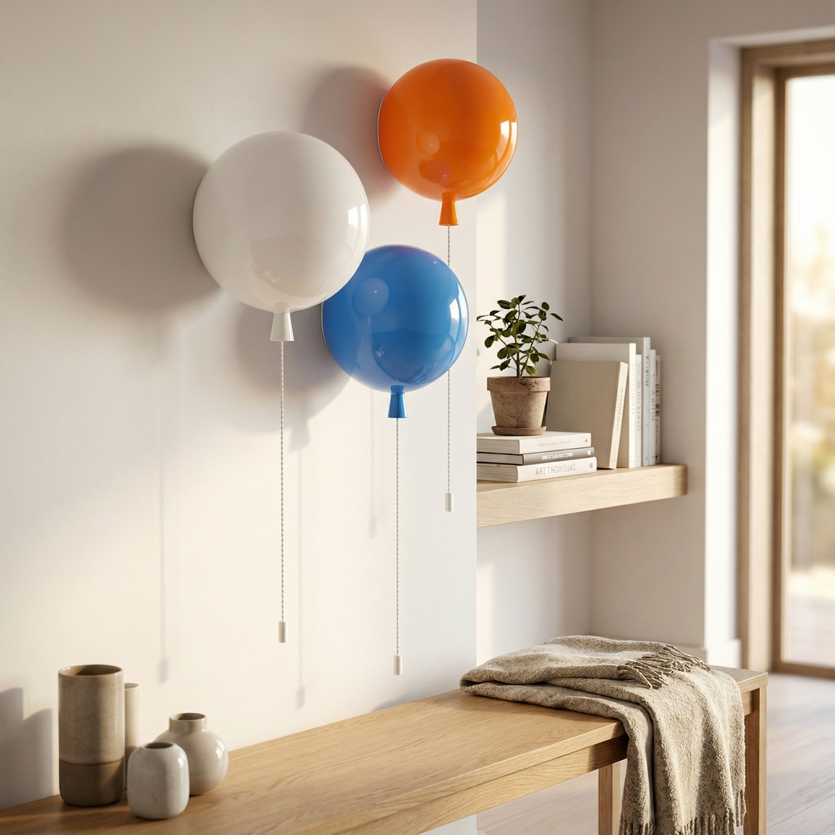 Spherical LED Wall & Ceiling Fixture with Pull Chain in Red Blue Yellow Green Orange White Small Medium Large for Bedroom Playroom Hallway K