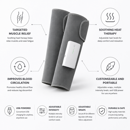 Heated USB-Powered Leg Massager (Adjustable Wraps & Intensity)