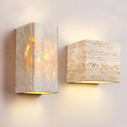 Outdoor LED Sconce Natural Stone Up-Down Light Waterproof Garden Wall Mount Fixture for Patio Entryway Facade 6.3 Inch Travertine Exterior L