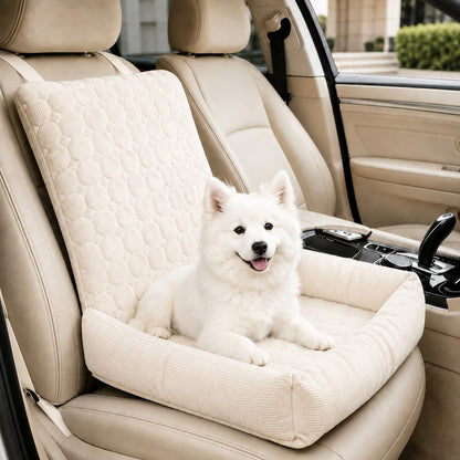 Ortekor High Back Corduroy Pet Car Seat Bed for Dogs & Cats - Cozy Travel Booster Seat with Soft Bolster Support for Comfortable Car Rides & Road Trips