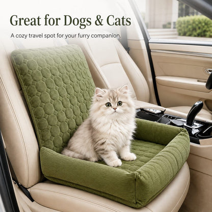 Ortekor High Back Corduroy Pet Car Seat Bed for Dogs & Cats - Cozy Travel Booster Seat with Soft Bolster Support for Comfortable Car Rides & Road Trips