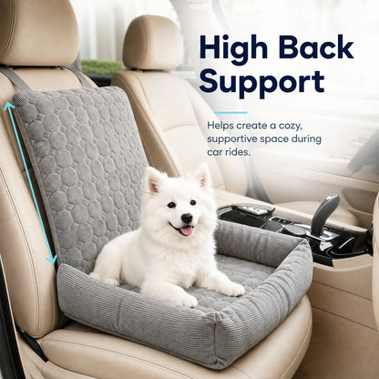 Ortekor High Back Corduroy Pet Car Seat Bed for Dogs & Cats - Cozy Travel Booster Seat with Soft Bolster Support for Comfortable Car Rides & Road Trips