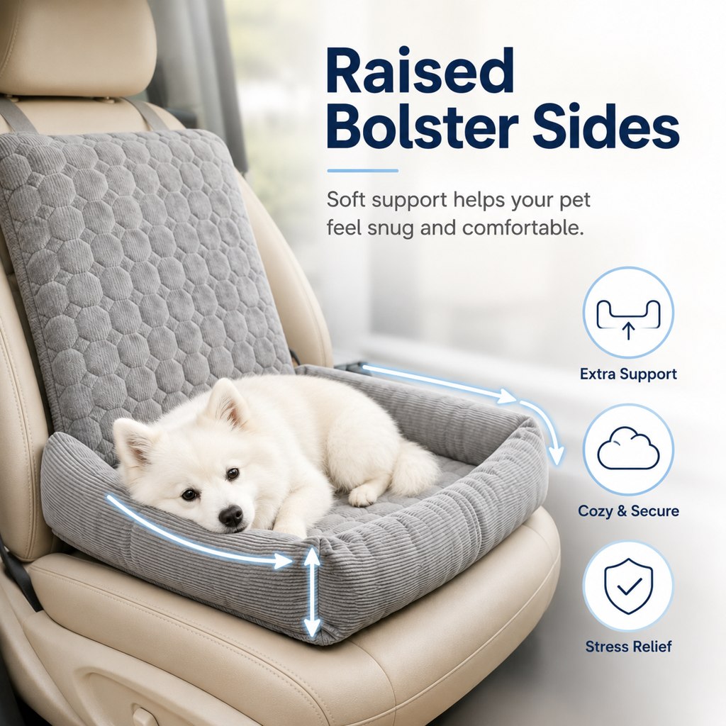 Ortekor High Back Corduroy Pet Car Seat Bed for Dogs & Cats - Cozy Travel Booster Seat with Soft Bolster Support for Comfortable Car Rides & Road Trips