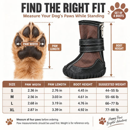 Ortekor High-Top Dog Boots for Hot Pavement & Rough Terrain - Secure Dual-Strap Fit & Traction Sole for Medium & Large Dogs, Set of 4