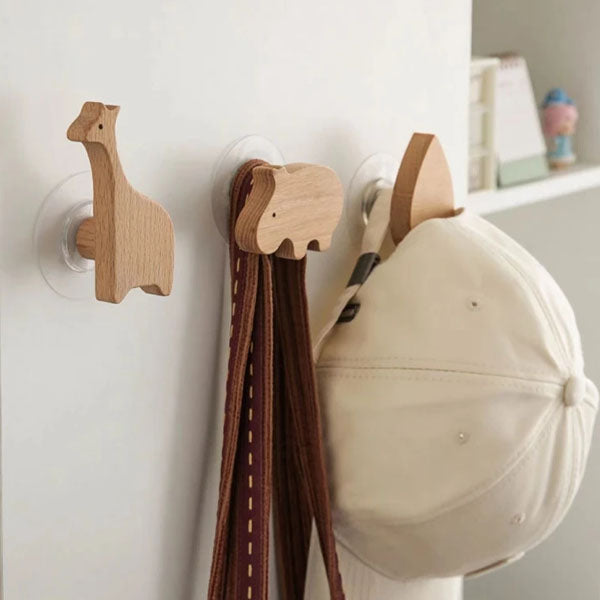 Animal-Shaped Wood Peg Rack for Kids' Rooms — Self-Stick or Screw-Mount Entryway Organizer, Nursery Decor Hanger for Coats, Backpacks & Acce