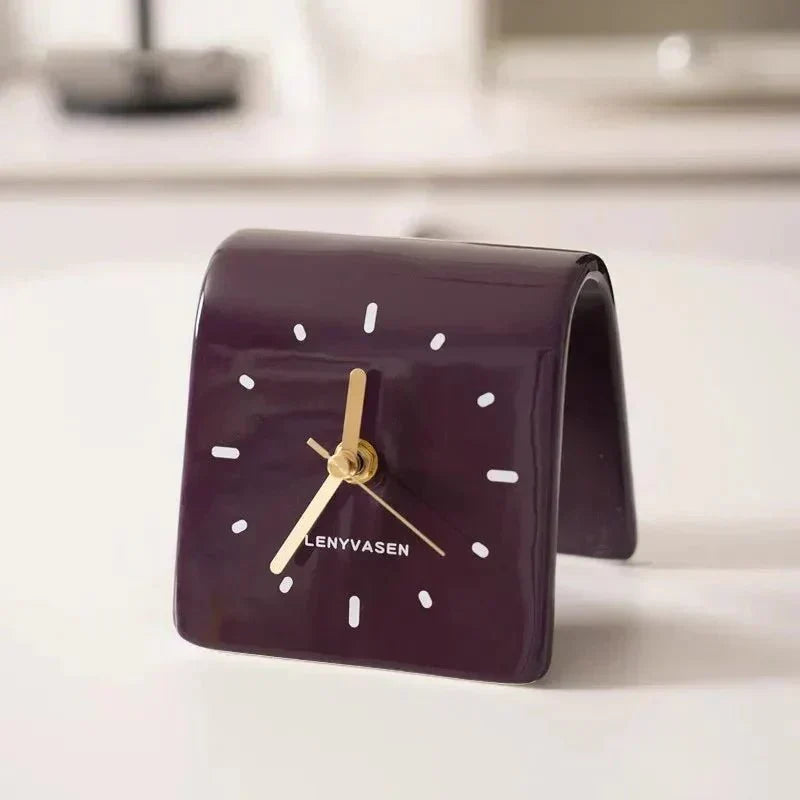 Ceramic Tabletop Clock Silent Quartz Movement 4.8 Inch Rounded Minimalist Timepiece for Bedroom Nightstand Office Desk Home Decor Battery Op