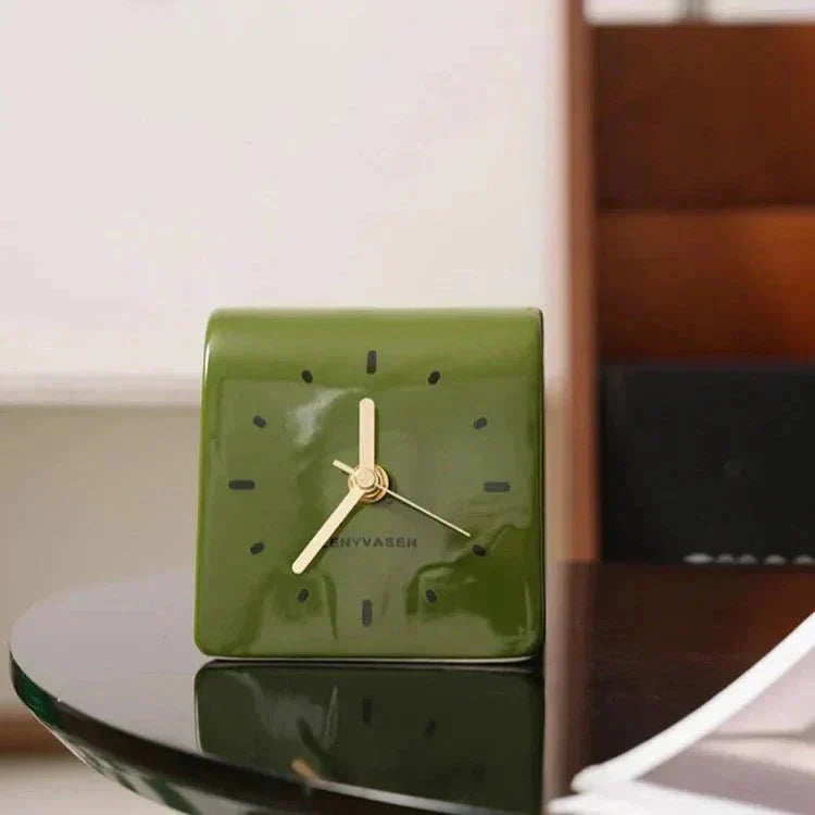 Ceramic Tabletop Clock Silent Quartz Movement 4.8 Inch Rounded Minimalist Timepiece for Bedroom Nightstand Office Desk Home Decor Battery Op