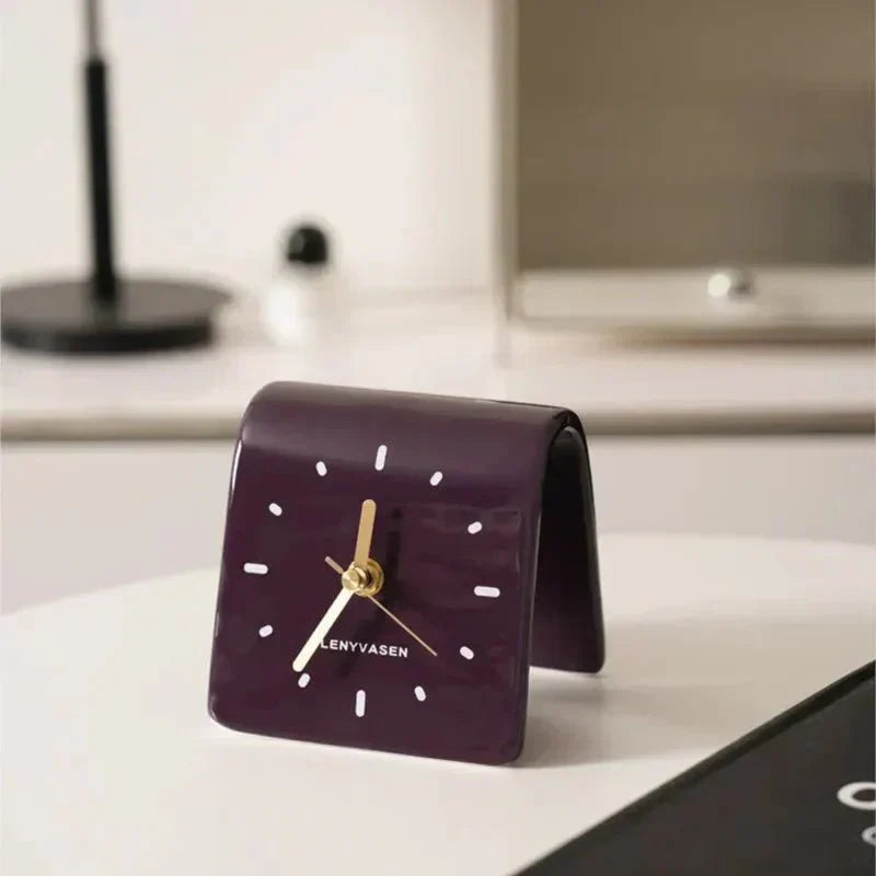 Ceramic Tabletop Clock Silent Quartz Movement 4.8 Inch Rounded Minimalist Timepiece for Bedroom Nightstand Office Desk Home Decor Battery Op