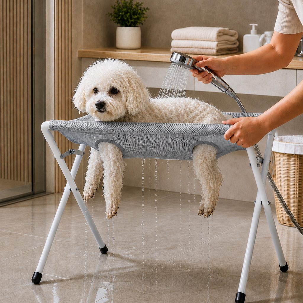 Ortekor Pet grooming rack suitable for cats and small to medium-sized dogs - foldable eight-opening design for convenient home grooming.