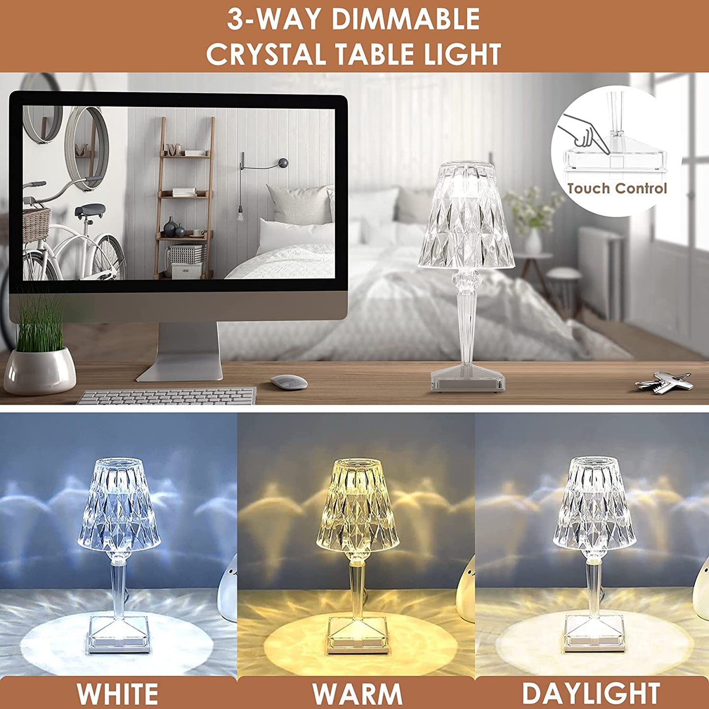 Lámpara de escritorio LED de cristal de lujo con diseño brillante