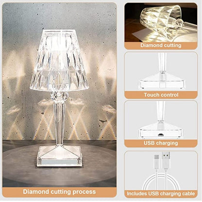 Lámpara de escritorio LED de cristal de lujo con diseño brillante