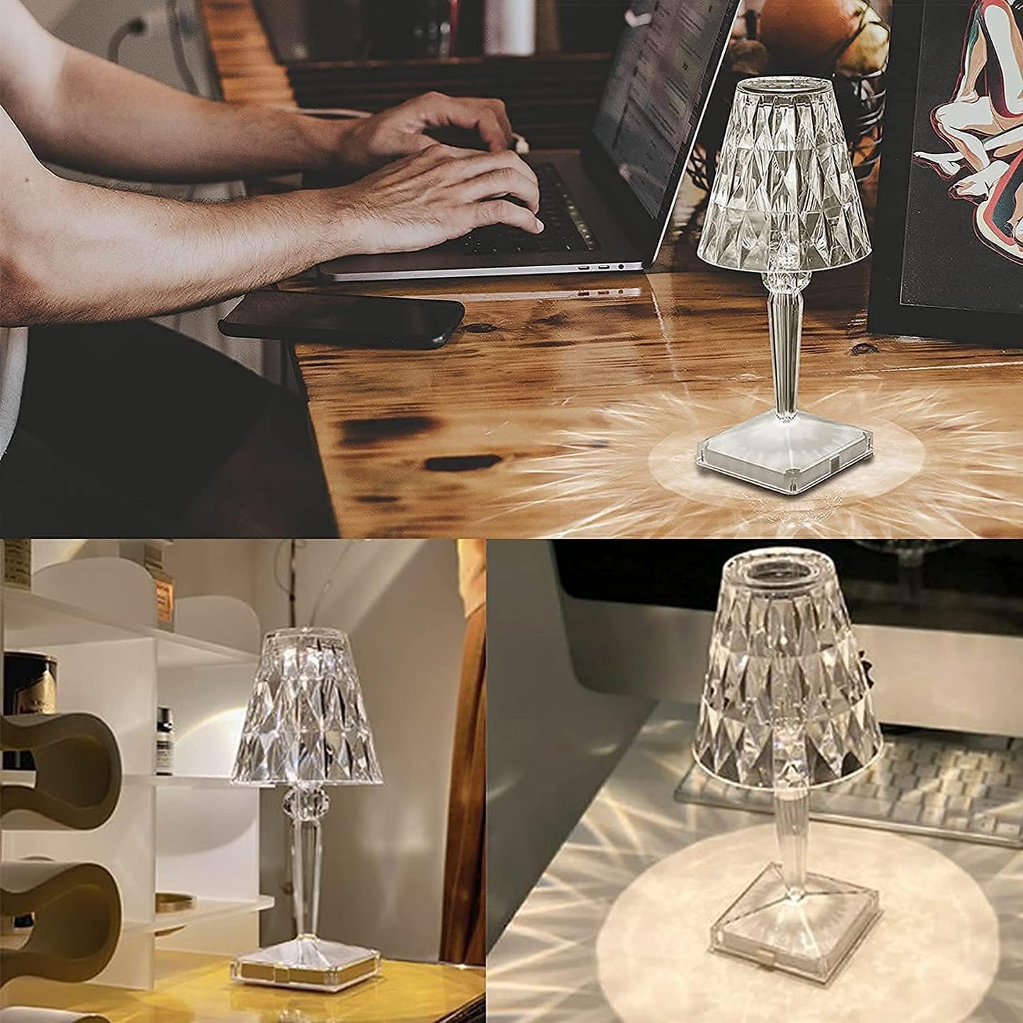Lámpara de escritorio LED de cristal de lujo con diseño brillante