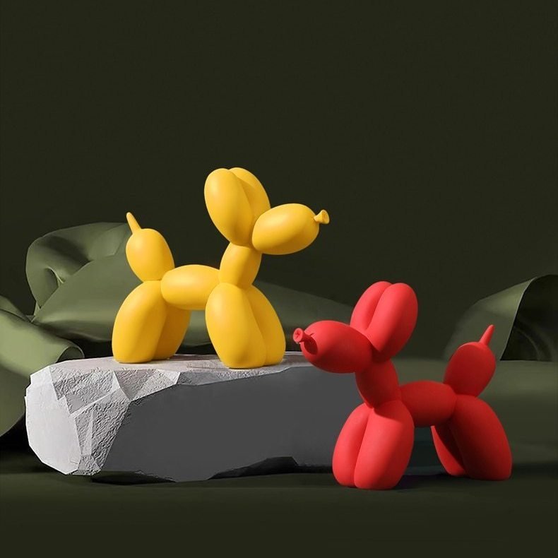 Glossy Resin Balloon Pup Figurine 8.5 Inch Abstract Modern Art Accent for Desk Shelf Mantel Contemporary Home Office Decor Statement Piece