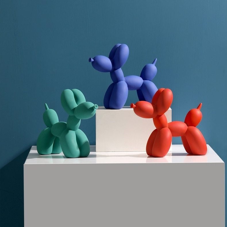 Glossy Resin Balloon Pup Figurine 8.5 Inch Abstract Modern Art Accent for Desk Shelf Mantel Contemporary Home Office Decor Statement Piece