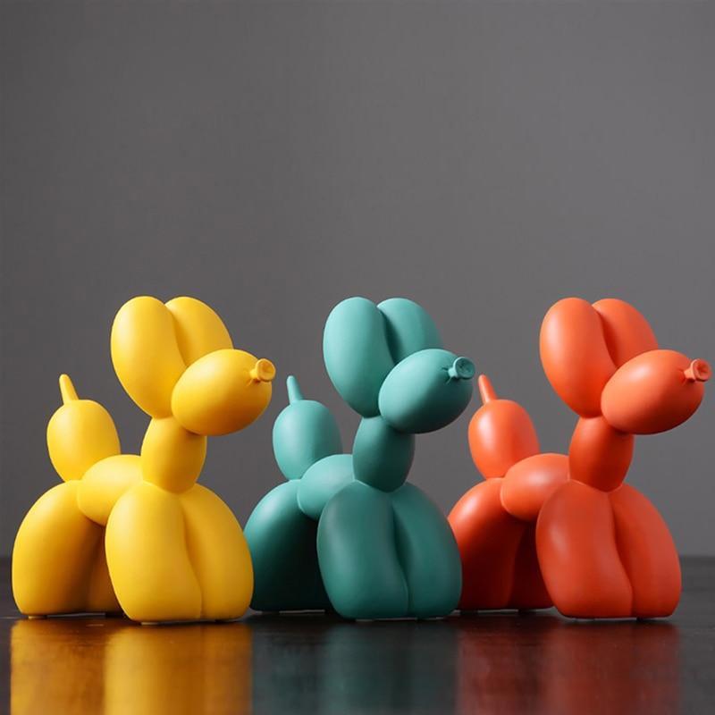 Glossy Resin Balloon Pup Figurine 8.5 Inch Abstract Modern Art Accent for Desk Shelf Mantel Contemporary Home Office Decor Statement Piece
