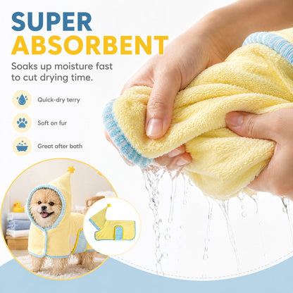 Ortekor Hooded Pet Drying Robe for Dogs & Cats - Fast Absorbent Wearable Towel for Bath, Rain & Swim to Keep Pets Dry, Warm & Home Clean
