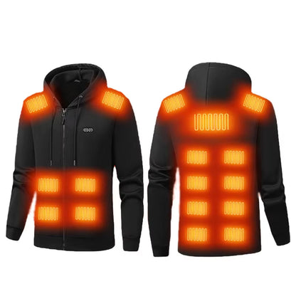 Electric Heated Hoodie with 17 Heating Zones & Dual Temperature Controls for Winter Warmth