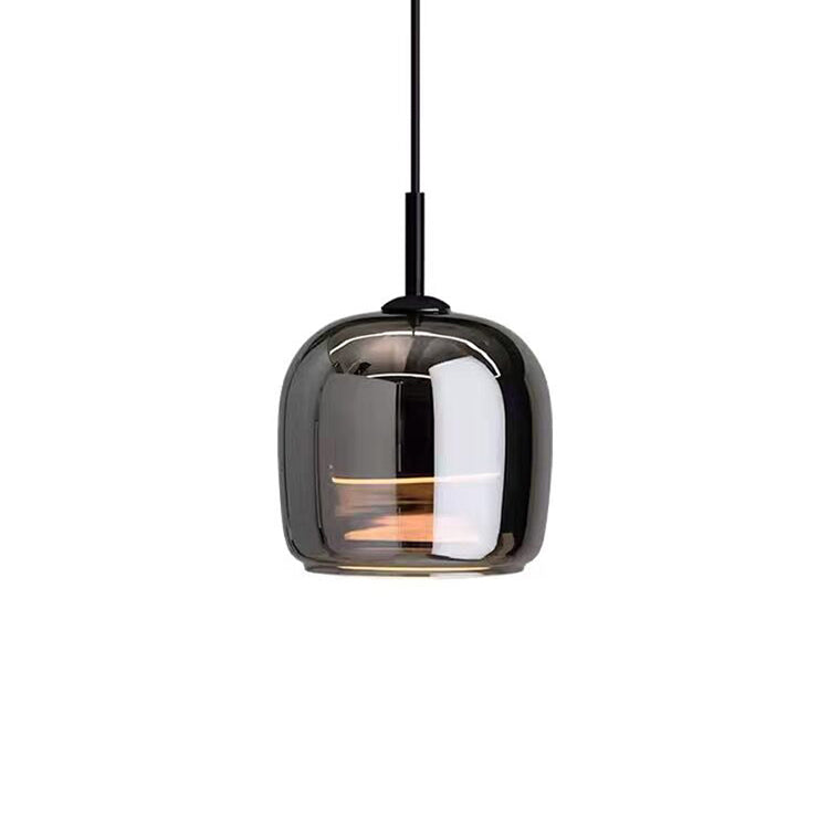 Smoky Glass Drop Ceiling Light E27 Socket Black Finish Adjustable Cord for Kitchen Island Bedroom Dining Room Scandinavian Minimal Style Hom
