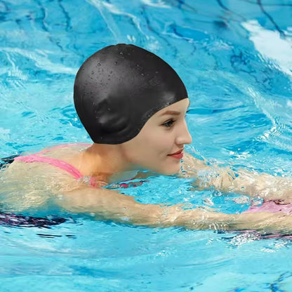 Silicone Swim Cap with Ear Pockets for Pool Training & Long Hair Protection – Waterproof & Tear-Resistant