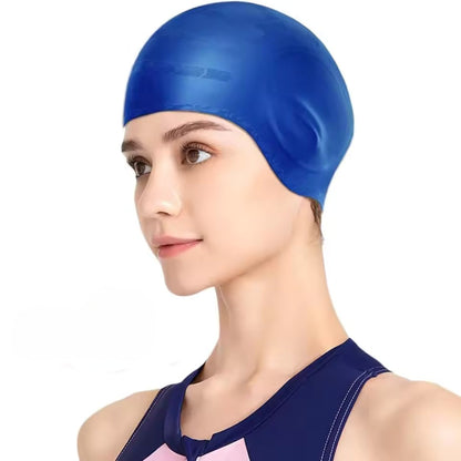Silicone Swim Cap with Ear Pockets for Long Hair Protection – Waterproof Pool Cap for Women Men Kids Competitive Training Lap Swimming